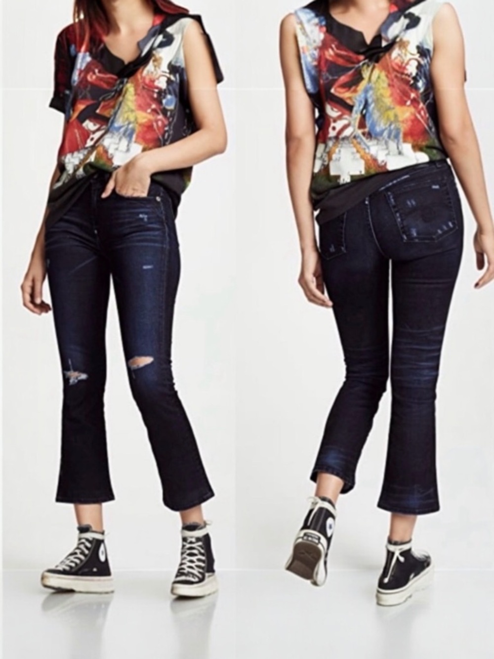 R13 Kick Flare Jeans Black Velvet Wash Distressed Made in Italy Luxury Denim 27